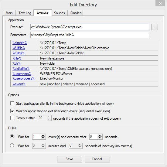 Execute VBS Scripts Customer Feedback & Support for Directory Monitor